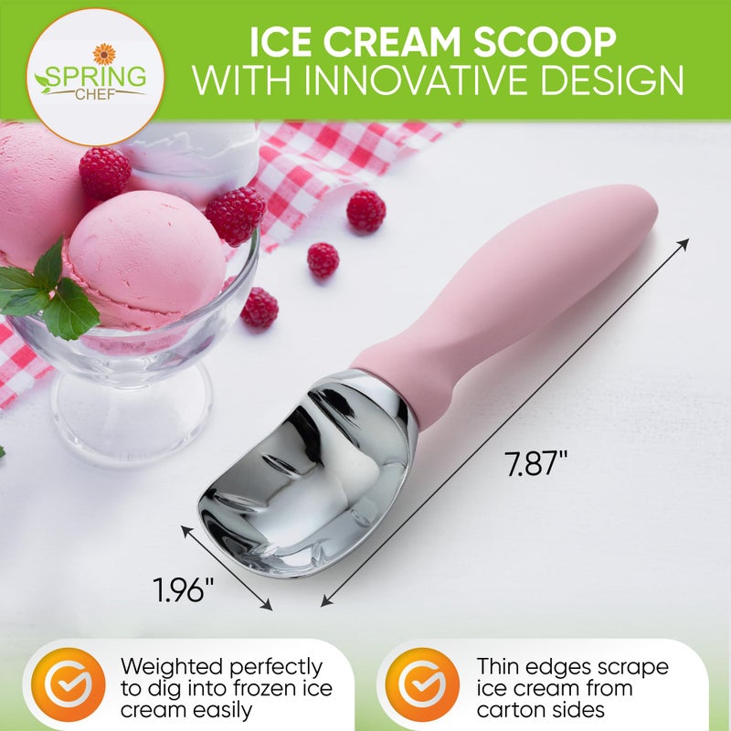 Spring Chef مغرفة آيس كريم من سبرينغ شيف مع مقبض مريح، مغرفة قوية ومتينة للاستخدام الاحترافي، أداة مطبخ مميزة لعجينة البسكويت، جيلاتو، سوربيه، ليمونادة وردية - Image 2